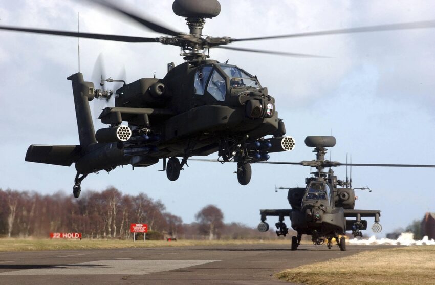 British Army Apache Helicopters and Uncrewed Mules